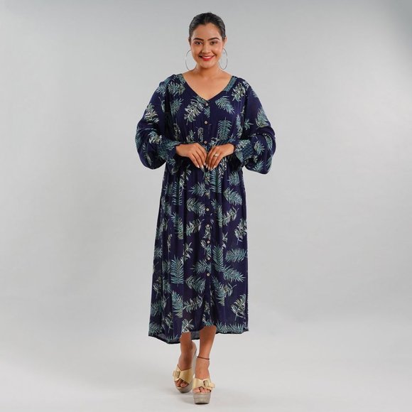 Coral or Navy Button Front Midi Dress with Smocking Dress - Picture 1 of 9